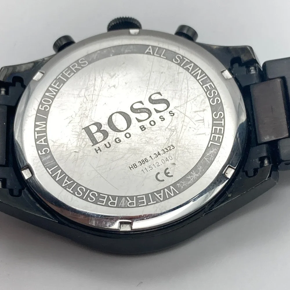 Boss Hugo Boss Men's Chronograph Watch 44mm Blackout Date 50M New Battery 7.75